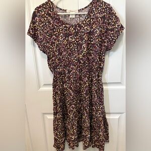 Passport Purple Floral Dress. Size Large. 5 button up with elastic waist.